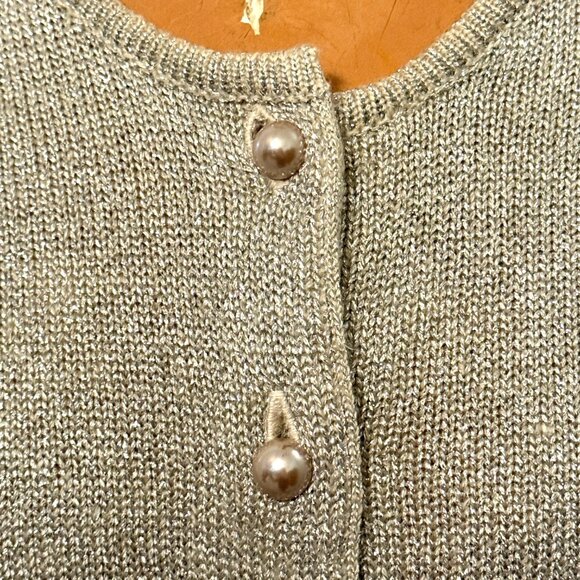 NWT Cardigan Sweater Womens Small Metallic Silver Gray Pearl Btn Christmas Wool - Picture 3 of 8